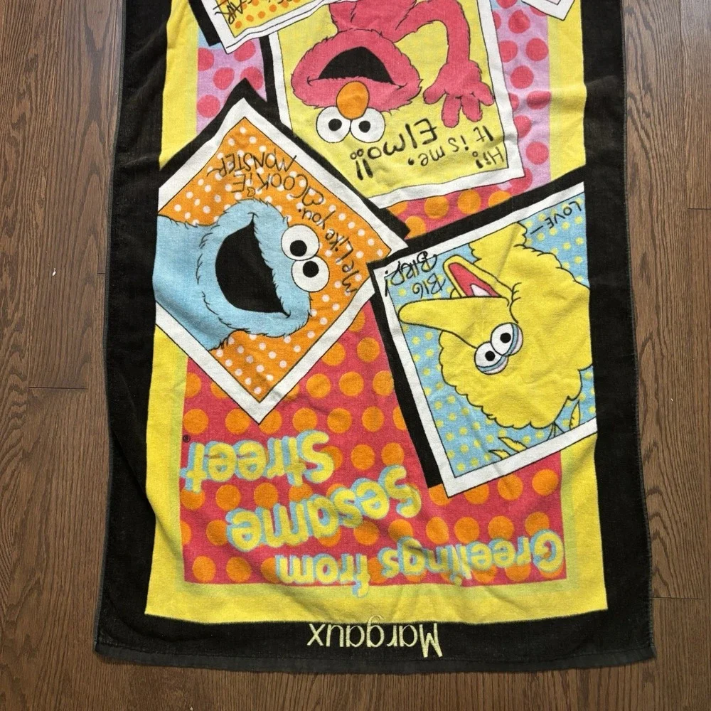 Vintage Sesame Street Beach Towel Elmo Cookie Monster Adult Size Bert Ernie 90s